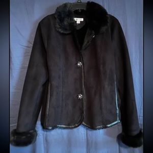 Faux Fur and Suede Winter Dress Coat Women’s Large